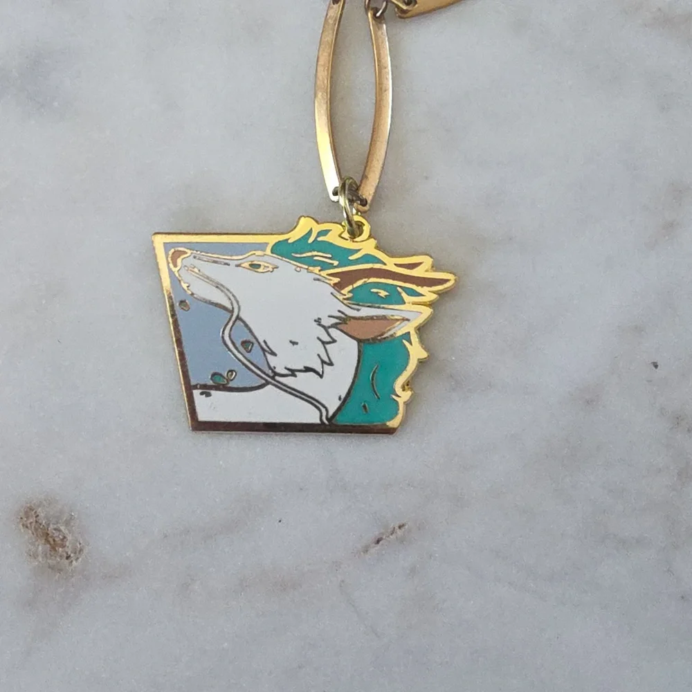 Studio Ghibli Spirited Away Haku Key Fob attached to a Vintage goldtone chain. - Picture 6 of 9